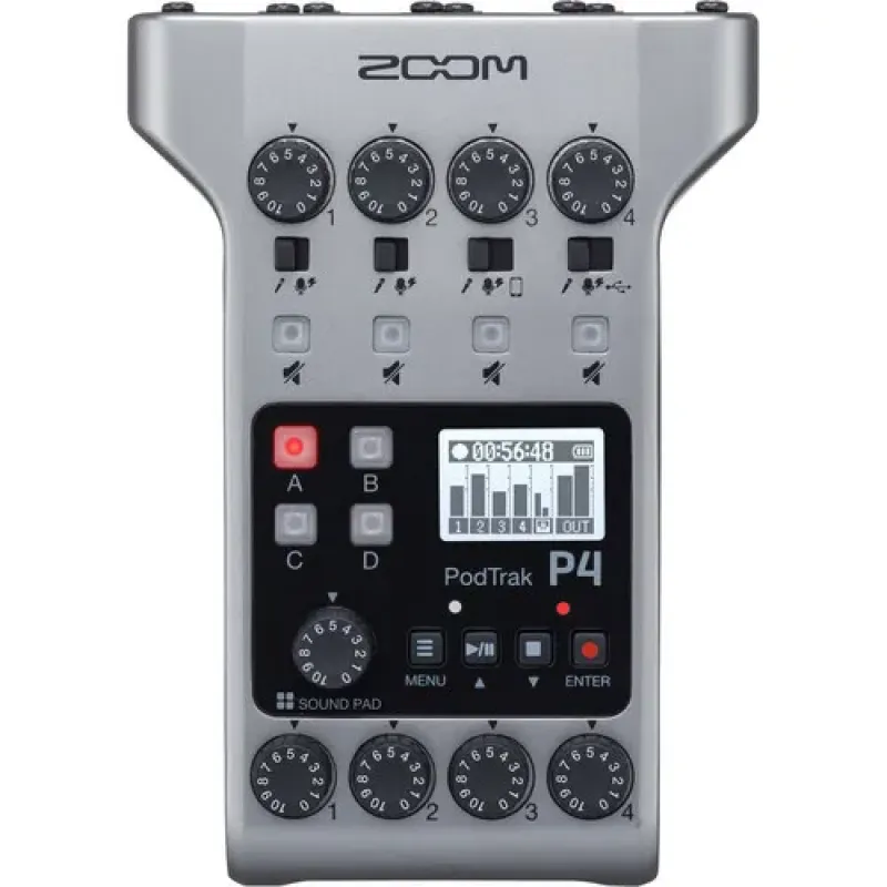 Zoom P4 PodTrak 4-Input Ultimate Recorder for Podcasting- 2 Years Warranty