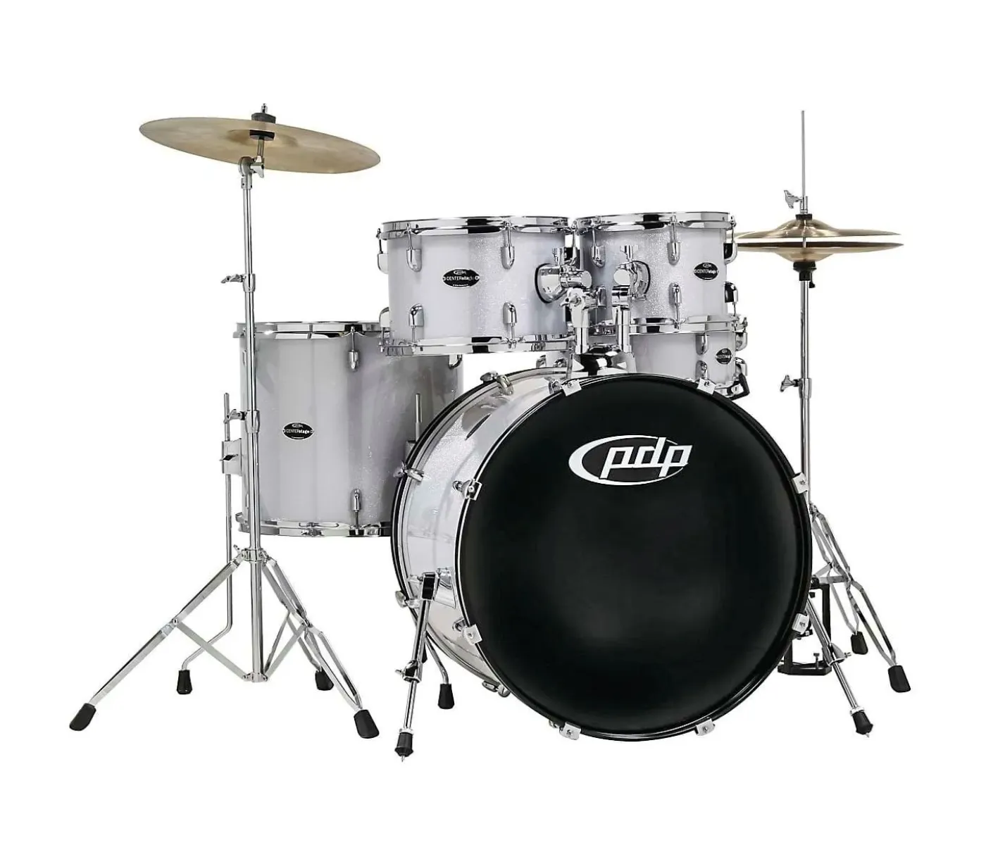 PDP Drums Center Stage 5 Pieces Drumset with Hardware and Cymbals - Diamond Silver
