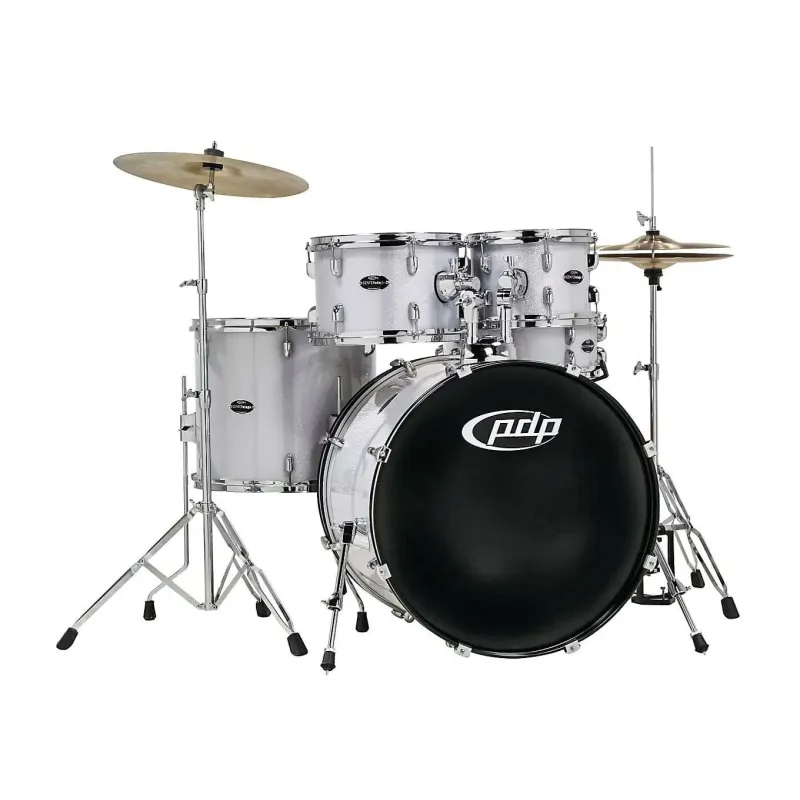 PDP Drums Center Stage 5 Pieces Drumset with Hardware and Cymbals - Diamond Silver