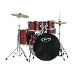 PDP Drums PDCE2215KTRR Center Stage 5-Pieces Drumset with Hardware and Cymbals - Ruby