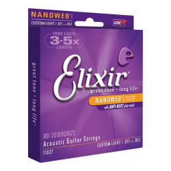 Elixir Strings 11027 80/20 Acoustic Guitar Strings Nanoweb Custom Light - .011-.052