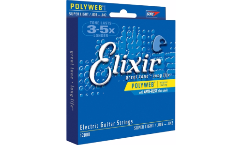 Elixir Strings 12000 Electric Guitar Strings Polyweb Super Light - .009-.042