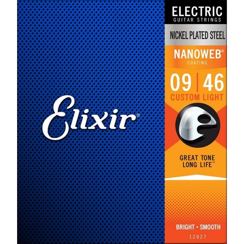 Elixir Strings 12027 Electric Guitar Strings Nanoweb Custom Light - .009-.046