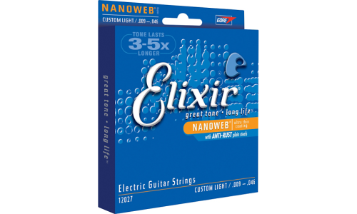 Elixir Strings 12027 Electric Guitar Strings Nanoweb Custom Light - .009-.046