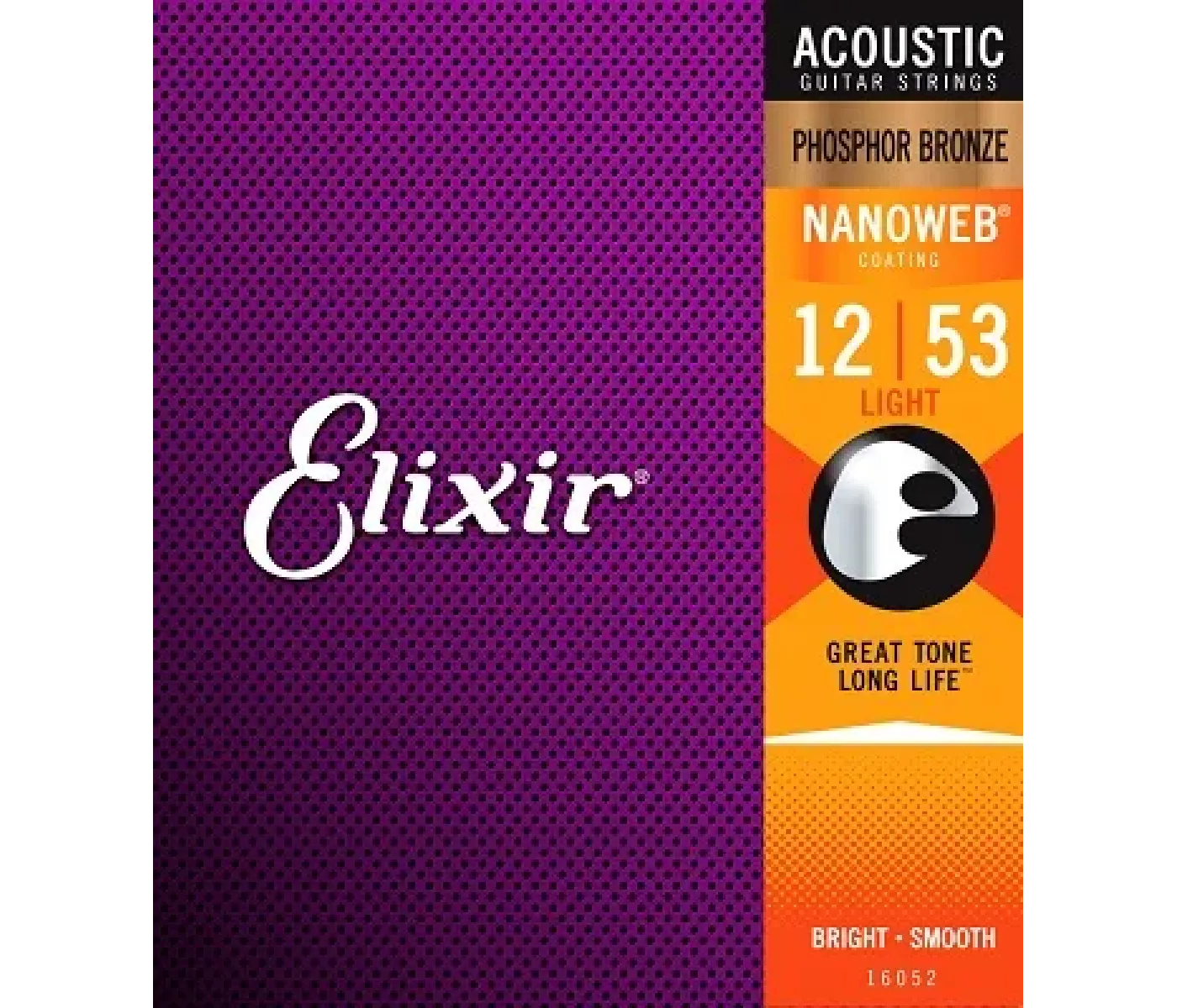 Elixir Strings 16052 Phosphor Bronze Acoustic Guitar Strings Nanoweb Light - .012-.053