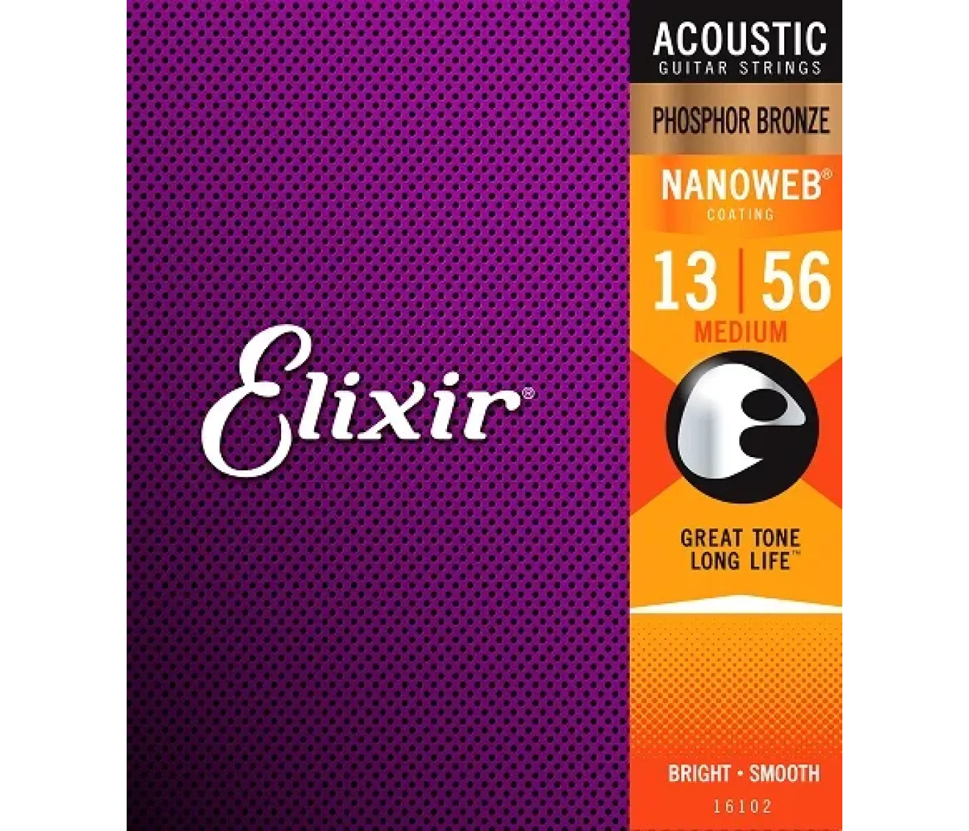 Elixir Strings 16102 Phosphor Bronze Acoustic Guitar Strings Nanoweb Medium - .013-.056