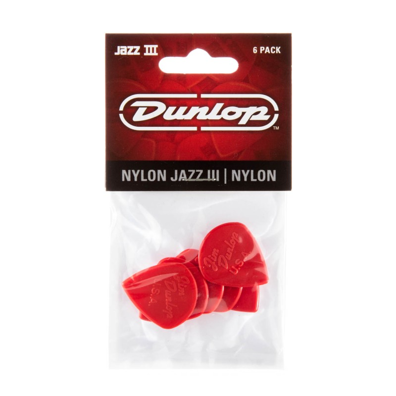 Jim Dunlop 47P3N Nylon Jazz III Red Point Tip Guitar Pick 1.38mm - 6 Picks