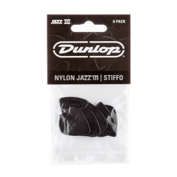 Jim Dunlop 47P3S Nylon Jazz III Black Stiffo Point Tip Guitar Pick 1.38mm - 6 Picks