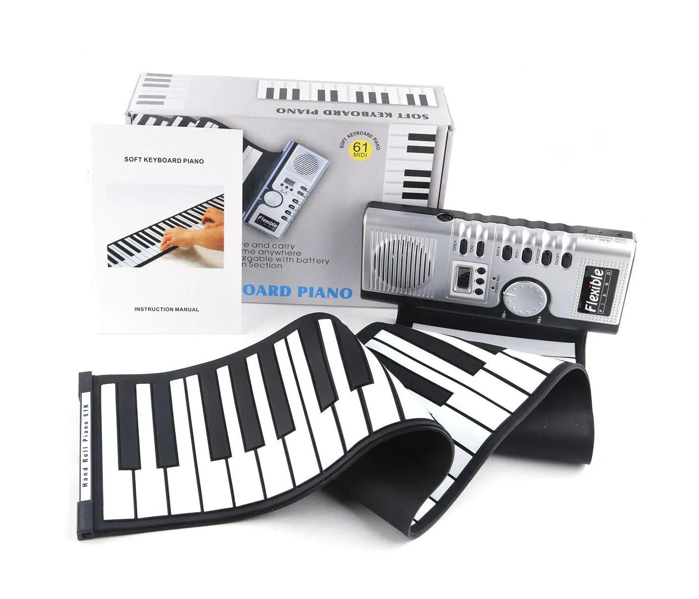 Portable PS61B 61 Keys Flexible Roll-Up Piano USB MIDI Electronic Keyboard