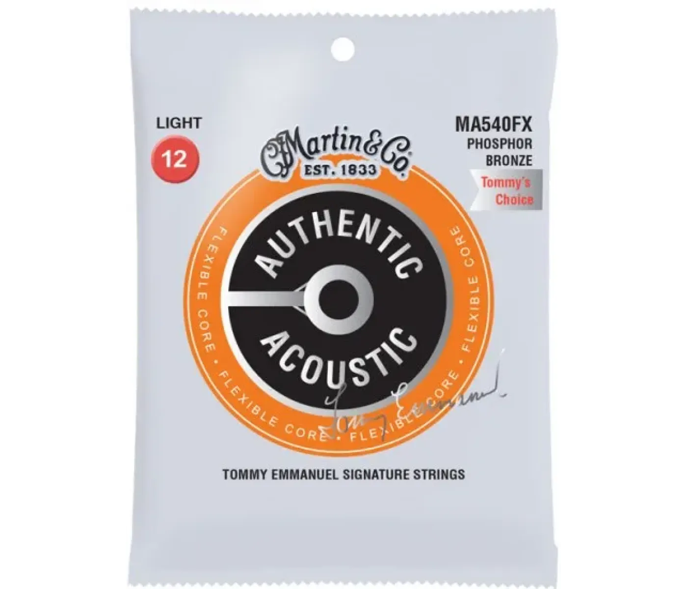 Martin Strings MA540FX Authentic Acoustic Guitar Set Flexible Core Tommy's Emmanuel Choice Light - 0.12 - 0.54