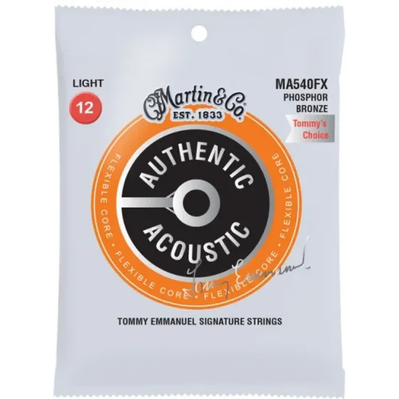 Martin Strings MA540FX Authentic Acoustic Guitar Set Flexible Core Tommy's Emmanuel Choice Light - 0.12 - 0.54