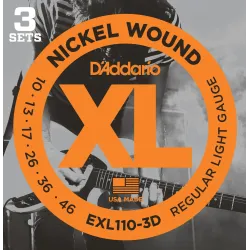 D'Addario EXL110-3D Nickel Wound Electric Guitar String Regular Light - 10-46 - 3 Packs