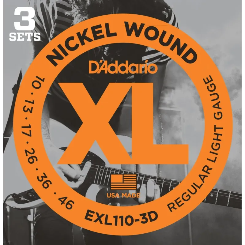 D'Addario EXL110-3D Nickel Wound Electric Guitar String Regular Light - 10-46 - 3 Packs