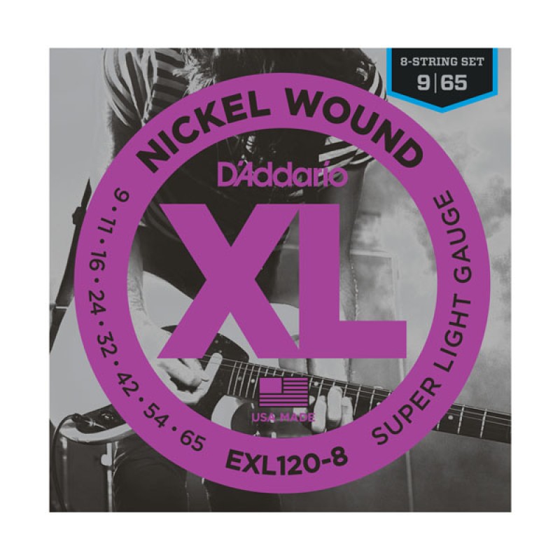 D'Addario EXL120-8 Nickel Wound Electric Guitar 8-String Super Light - 09-65