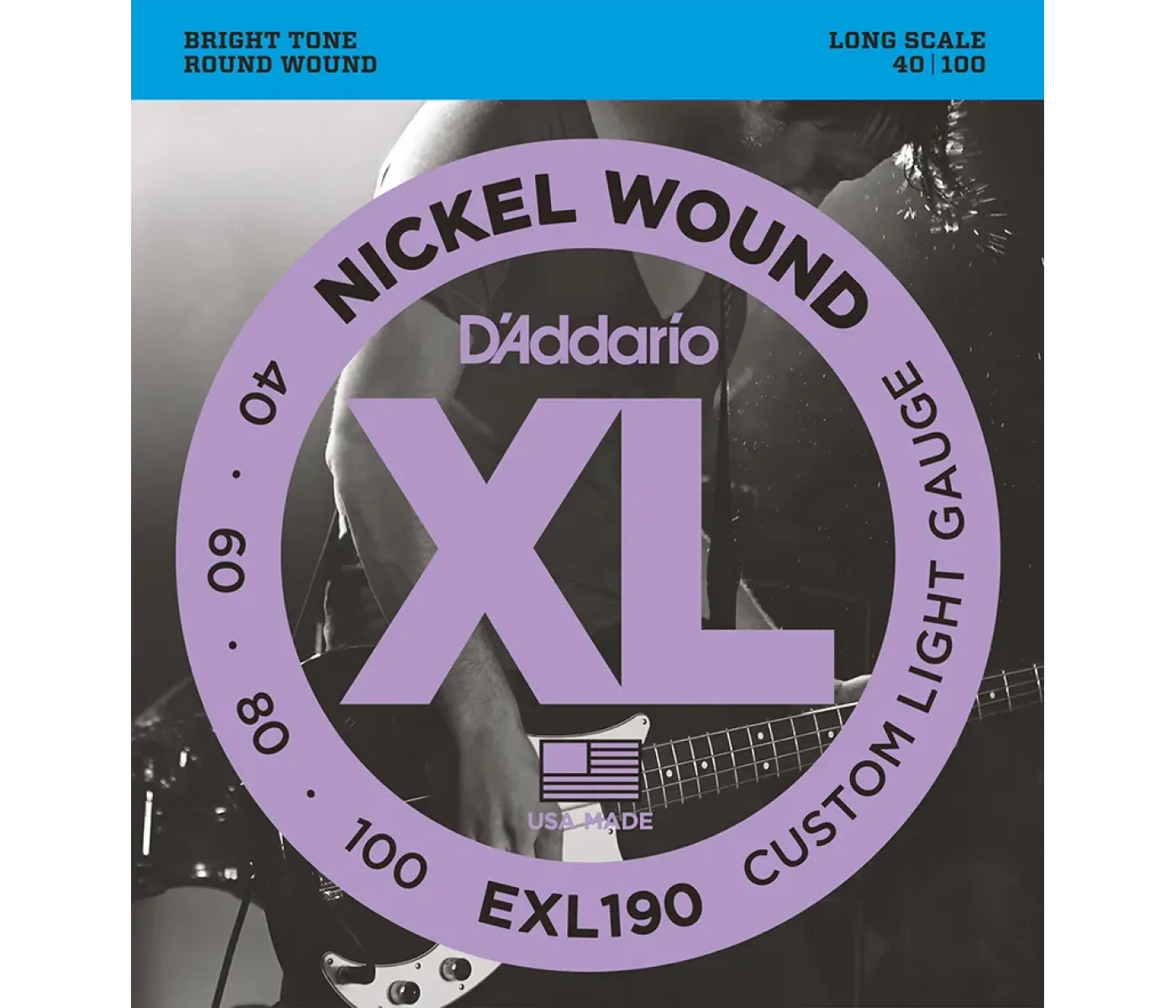 D'Addario EXL190 Nickel Wound Long Scale Bass 4-String Custom Light - 40-100