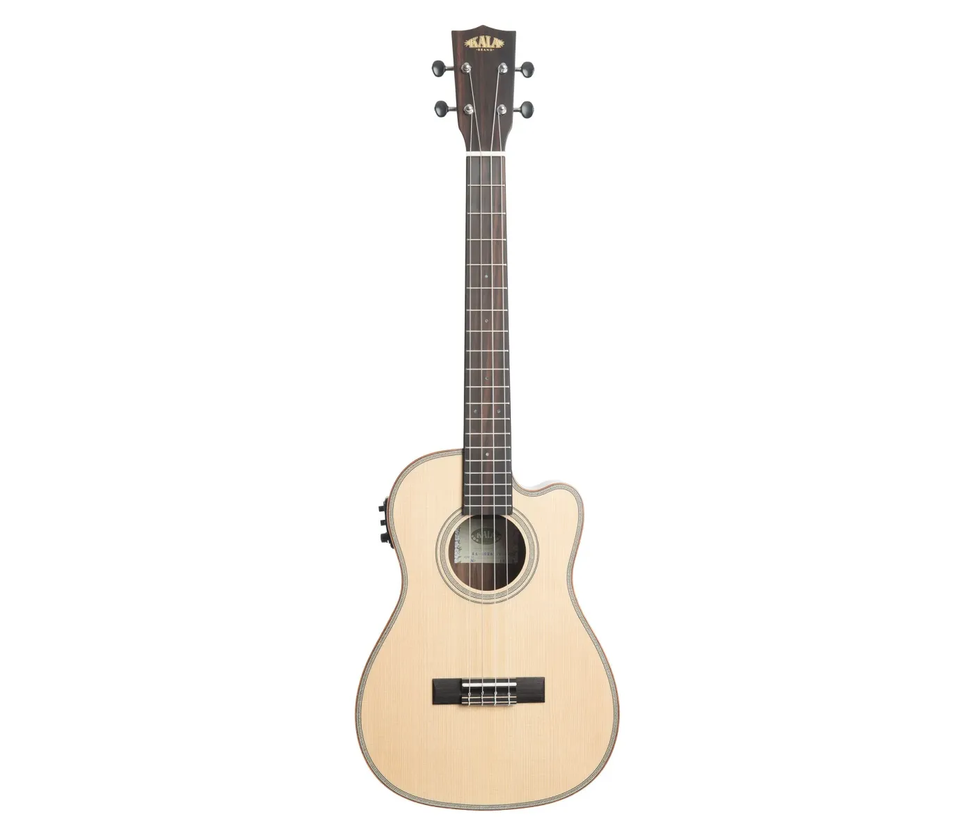 Kala Solid Spruce Top Striped Ebony Series Baritone Semi-Acoustic Ukulele - Included Bag