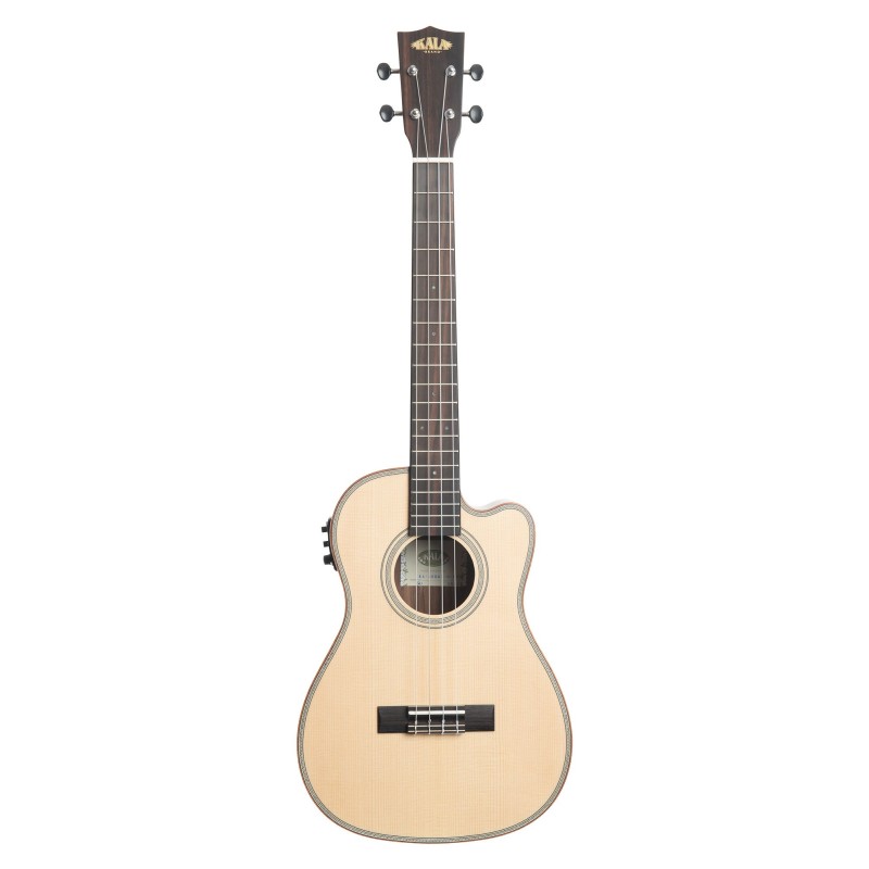 Kala Solid Spruce Top Striped Ebony Series Baritone Semi-Acoustic Ukulele - Included Bag