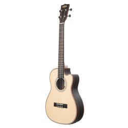 Kala Solid Spruce Top Striped Ebony Series Baritone Semi-Acoustic Ukulele - Included Bag