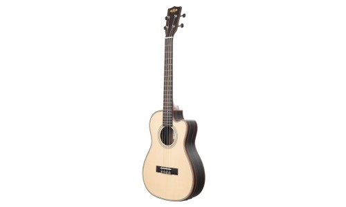 Kala Solid Spruce Top Striped Ebony Series Baritone Semi-Acoustic Ukulele - Included Bag