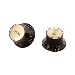 Gibson Accessories PRMK-020 Top Hat Style Knobs - Black with Gold Metal Insert - Pack of 4