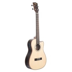 Kala Solid Spruce Top Striped Ebony Series Baritone Semi-Acoustic Ukulele - Included Bag