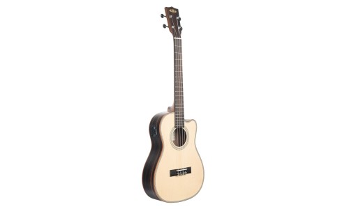 Kala Solid Spruce Top Striped Ebony Series Baritone Semi-Acoustic Ukulele - Included Bag