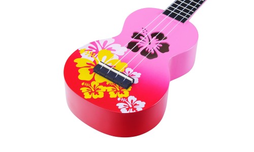 Mahalo MD1HBRDB Ukulele Soprano " Hibiscus " Designer Series Red Burst with Bag