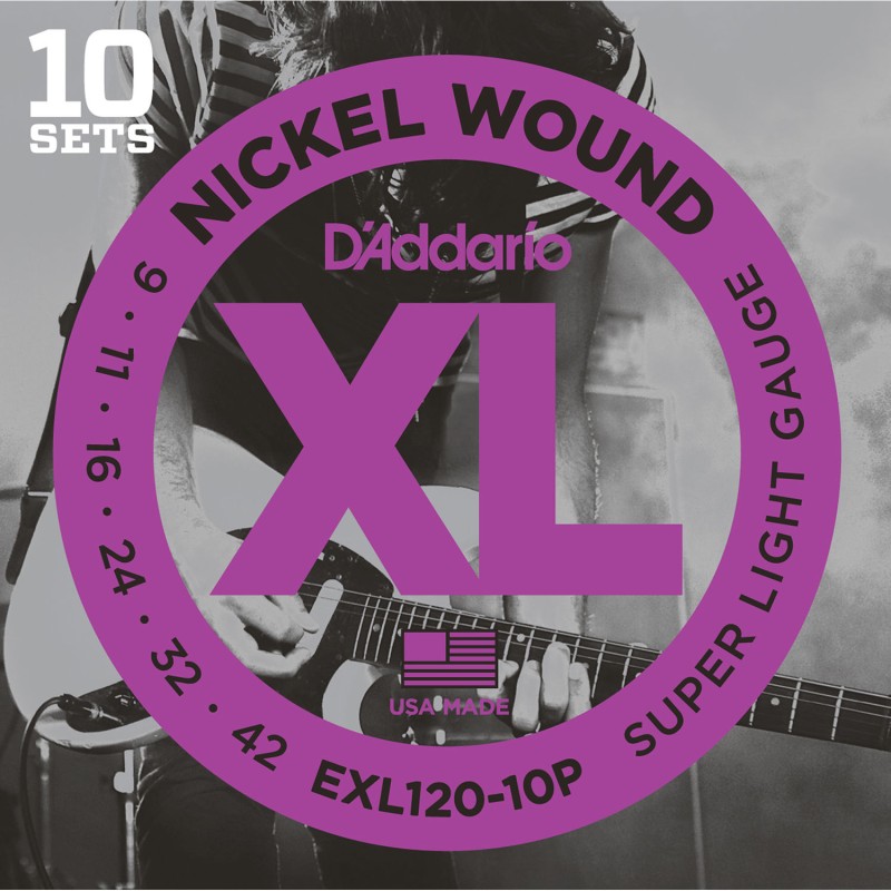 D'Addario EXL120-10P Nickel Wound Electric Guitar String Super Light - 09-42 - 10 Packs D'Addario EXL120-10P Nickel Wound Electric Guitar String Super Light - 09-42 - 10 Packs