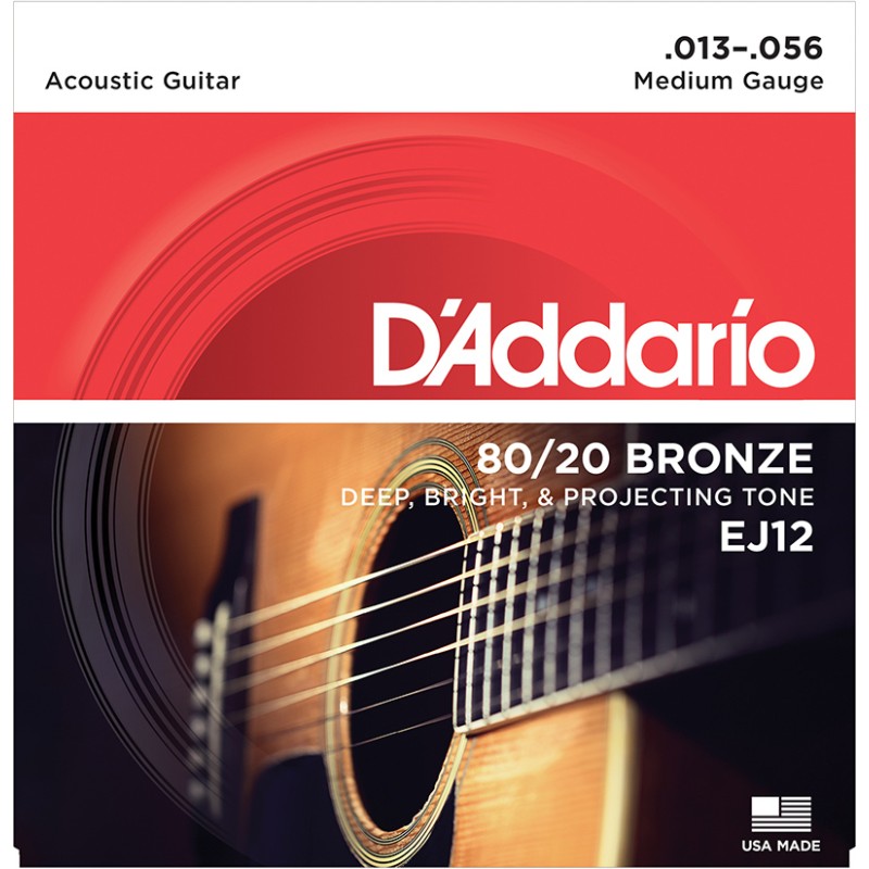 D'Addario EJ12 80/20 Bronze Acoustic Guitar Strings Medium - 13-56