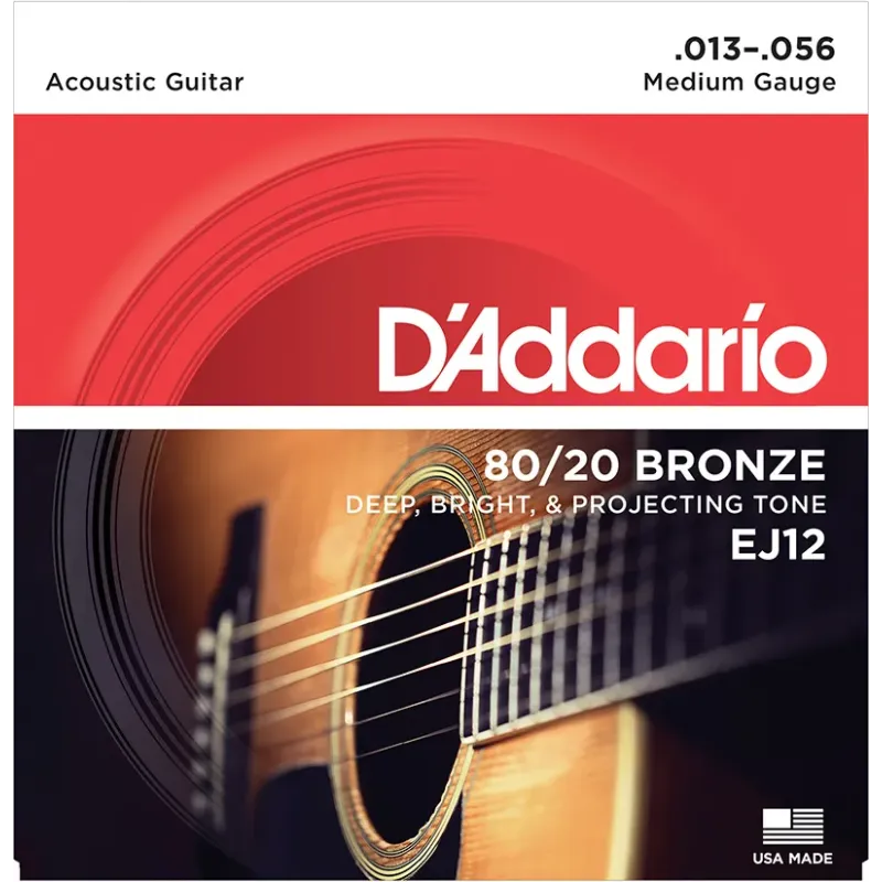D'Addario EJ12 80/20 Bronze Acoustic Guitar Strings Medium - 13-56 D'Addario EJ12 80/20 Bronze Acoustic Guitar Strings Medium - 13-56