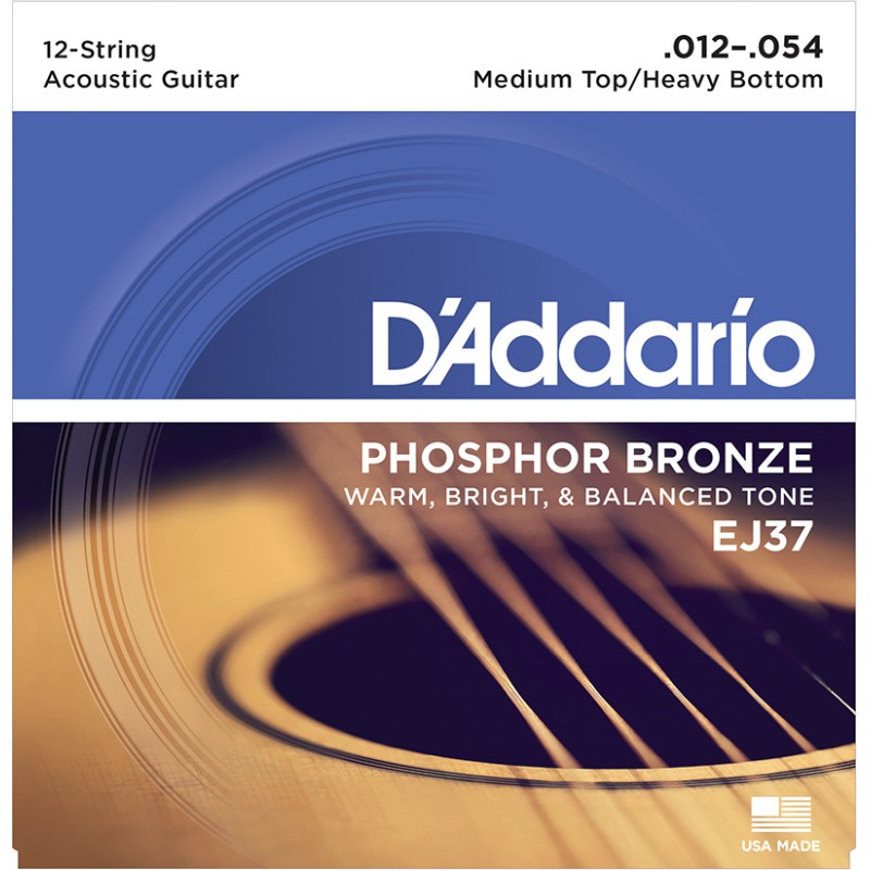 D'Addario EJ37 Phosphor Bronze 12-String Acoustic Guitar Strings Medium Top - Heavy Bottom - 12-54