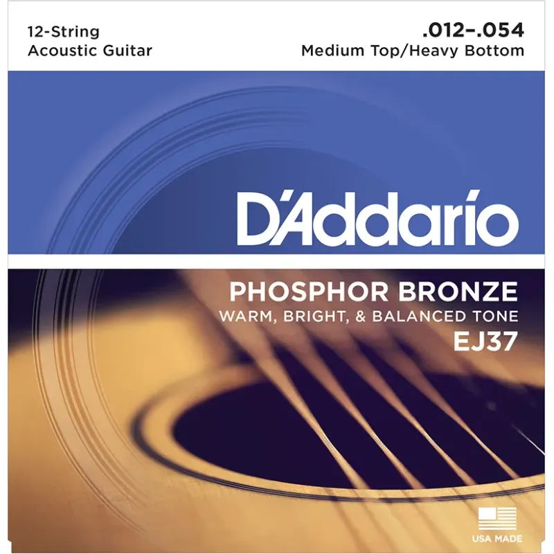 D'Addario EJ37 Phosphor Bronze 12-String Acoustic Guitar Strings Medium Top - Heavy Bottom - 12-54