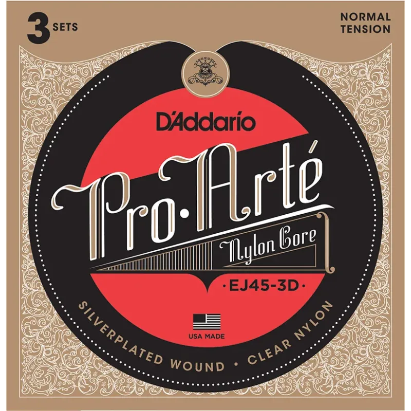 D'Addario EJ45-3D Pro-Arte Nylon Classical Guitar Strings - Normal Tension - 3 Packs