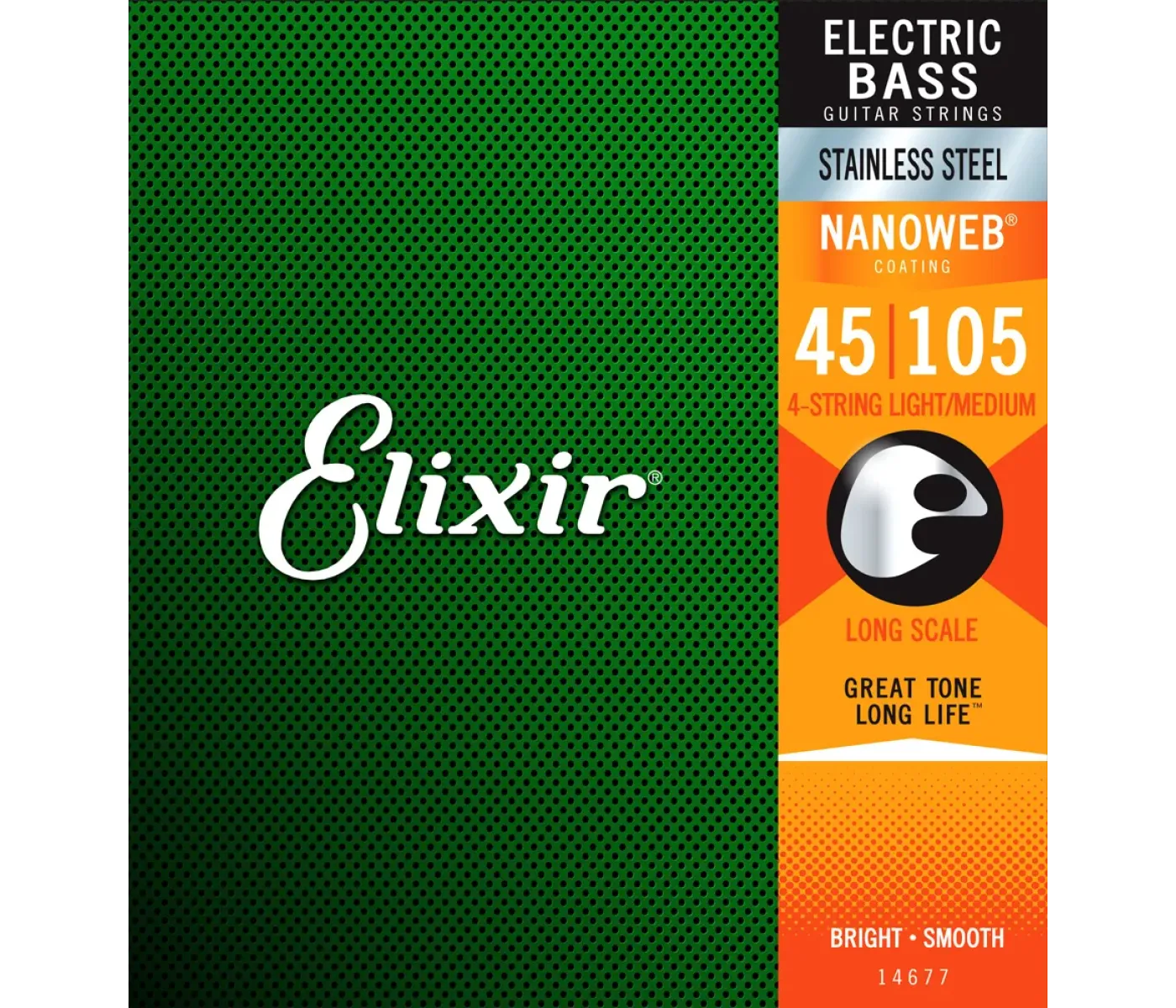 Elixir Strings 14677 Electric Bass Strings Nanoweb Long-Scale Light/Medium - .045-.105