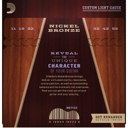 D'Addario NB1152 Nickel Bronze Acoustic Guitar Strings Light - 11-52