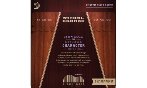 D'Addario NB1152 Nickel Bronze Acoustic Guitar Strings Light - 11-52