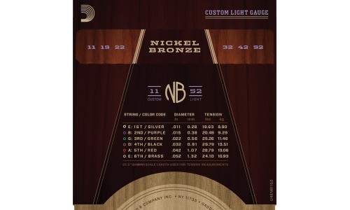 D'Addario NB1152 Nickel Bronze Acoustic Guitar Strings Light - 11-52