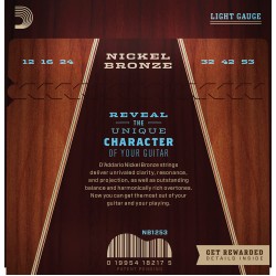 D'Addario NB1253 Nickel Bronze Acoustic Guitar Strings Light - 12-53