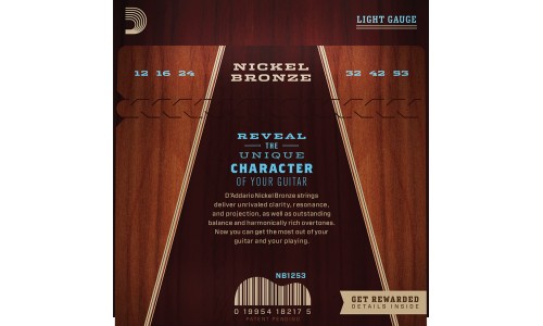 D'Addario NB1253 Nickel Bronze Acoustic Guitar Strings Light - 12-53